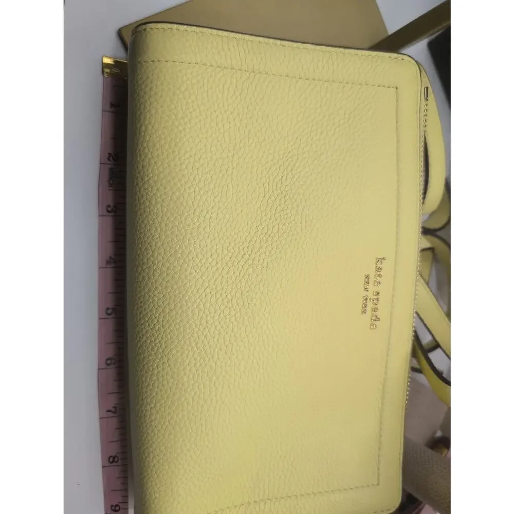 Kate Spade NY Suns Out Pale Yellow Pebbled Leather Wallet Crossbody Bag